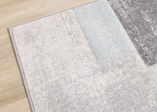 Folio Blue Grey Distressed Block Pattern Rug - Furniture Depot