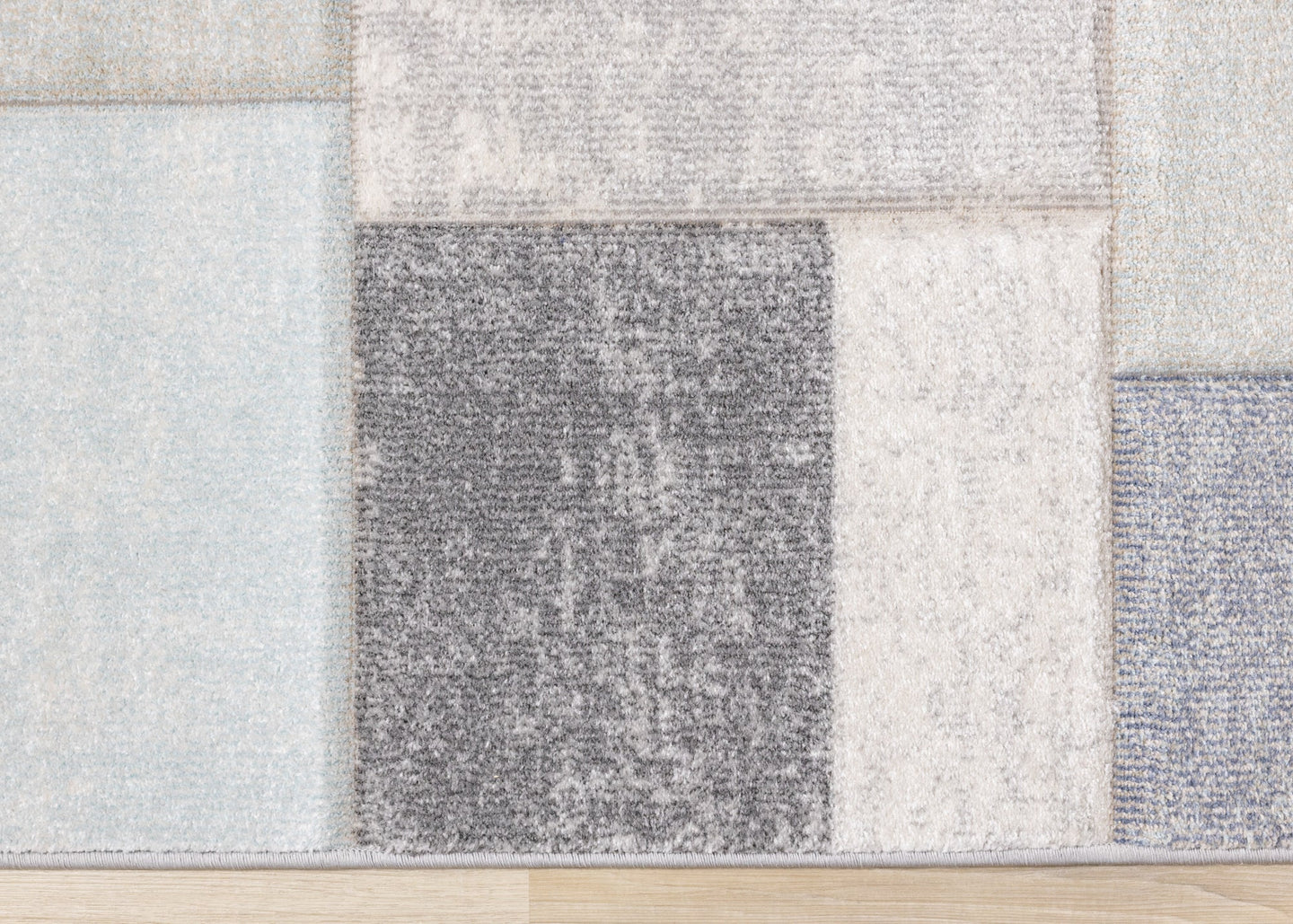 Folio Blue Grey Distressed Block Pattern Rug - Furniture Depot