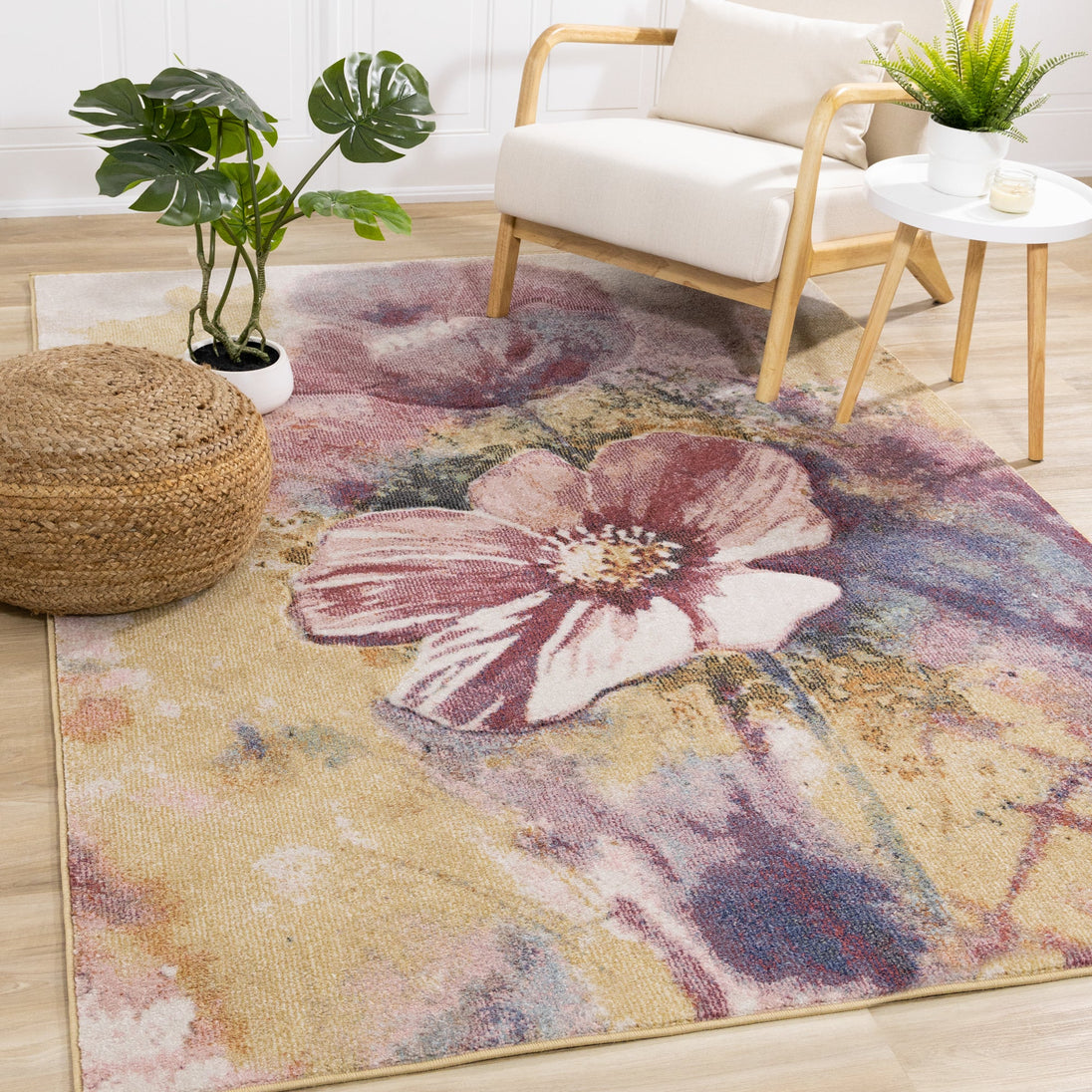 Folio Pink Yellow Blue Poppy Rug - Furniture Depot