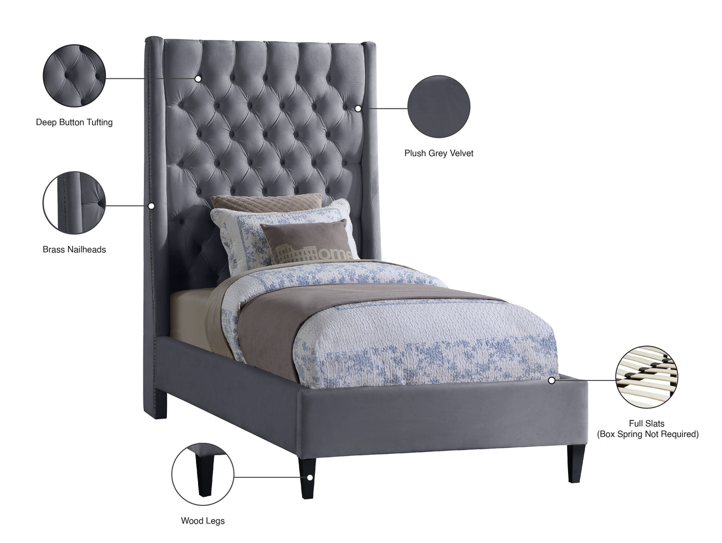 Fritz Velvet Bed - Furniture Depot