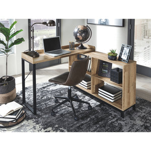 Gerdanet Home Office L-Desk - Light Brown/Black - Furniture Depot