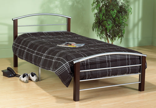 127 Norristown Bed Metal Bed - Silver Metal and Dark Cherry Post - Furniture Depot