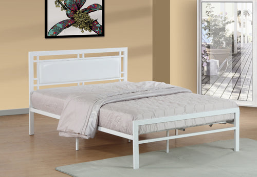 White Steel Platform Bed w/ White PU Panel 141 - Furniture Depot