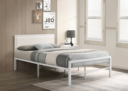 142 Metal Bed with White PU - Furniture Depot
