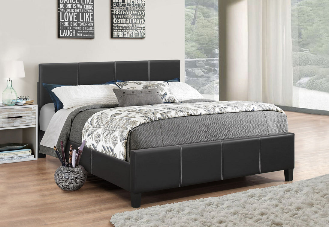 165 Upholstered Bed Black with Contrast Stitching - Furniture Depot
