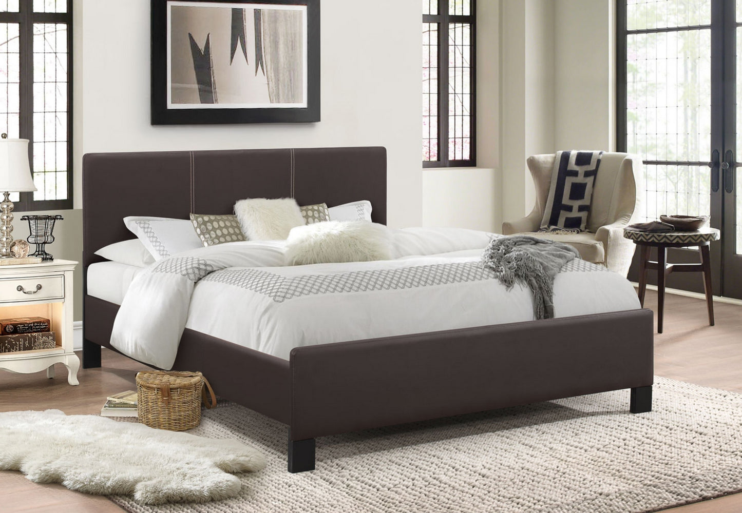 173 Espresso with Contrast Stitching Upholstered Bed - Furniture Depot