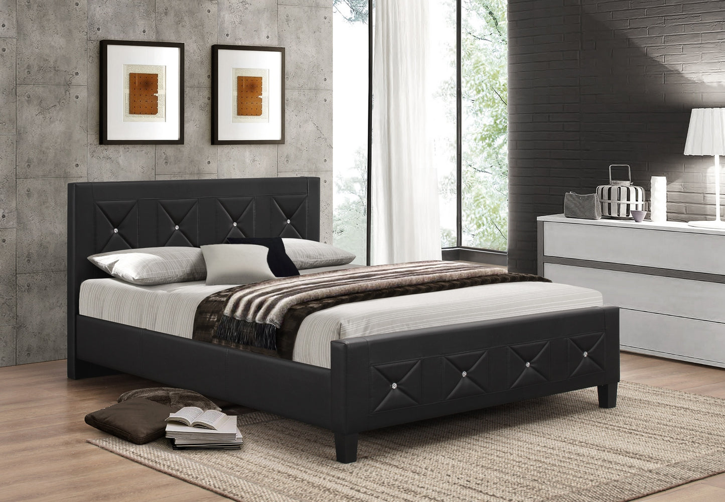 177 Black with Jewels Upholstered Bed - Furniture Depot