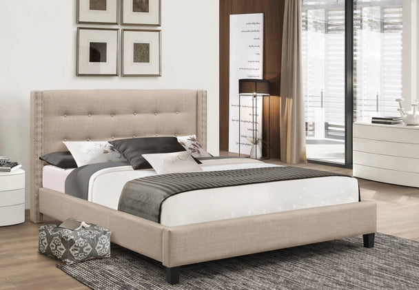 Abbey 188 Beige Linen Platform Bed - Furniture Depot