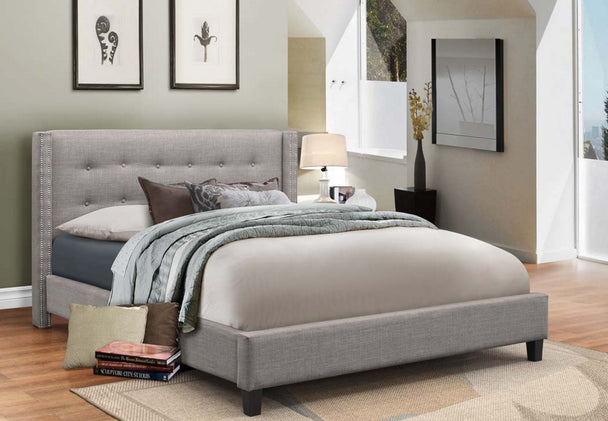 Abbey 189 Grey Linen Platform Bed - Furniture Depot