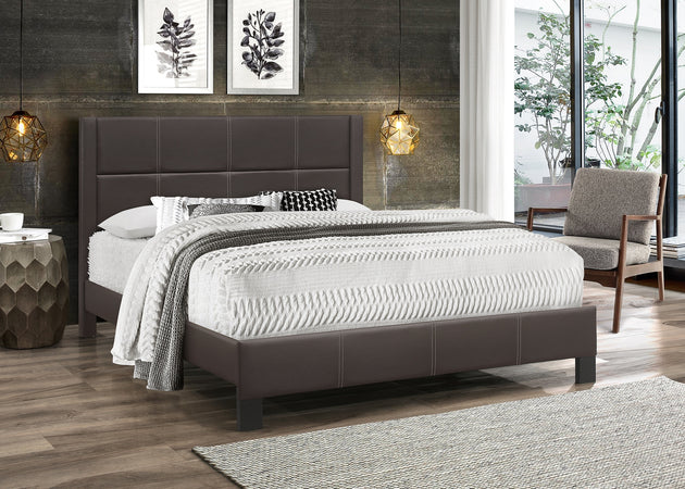 5352 Espresso PU Bed with Contrast - Furniture Depot