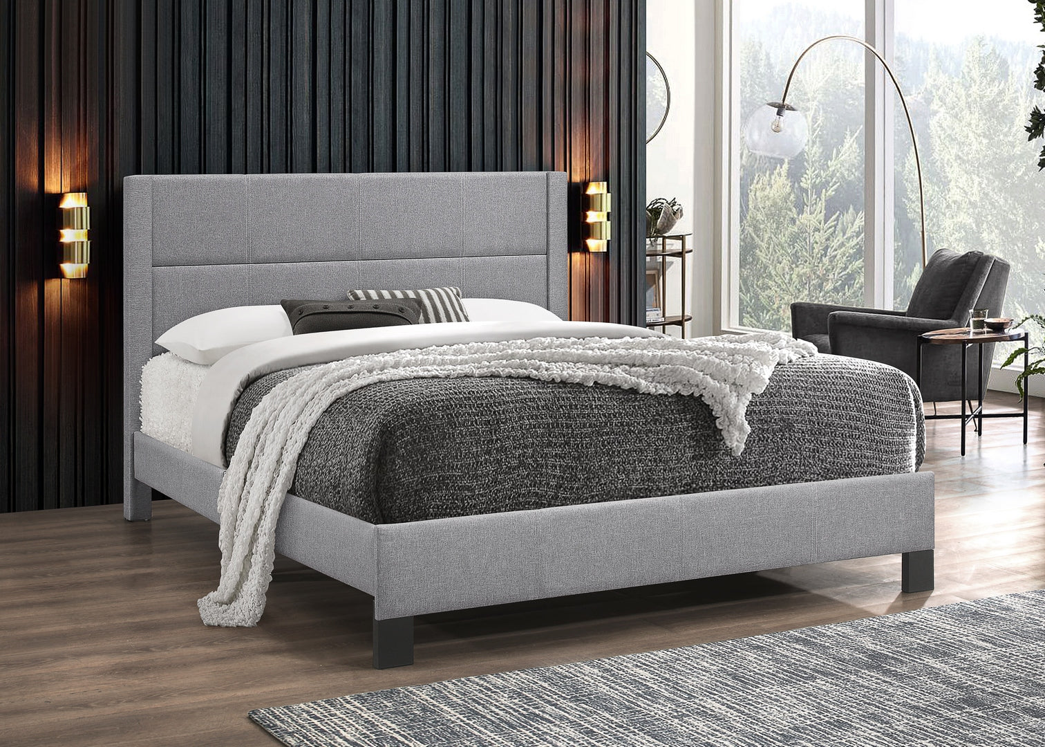 5354 Light grey fabric bed - Furniture Depot