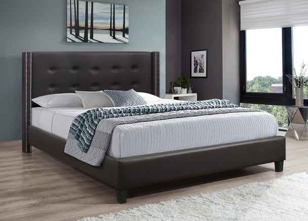 5415 Upholstered Brown PU Bed - Furniture Depot