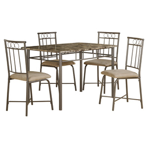 I 1029 Dining Set - 5pcs Set / Espresso Marble / Bronze Metal - Furniture Depot