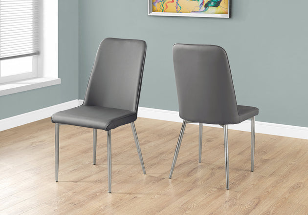 I 1035 Dining Chair - 2pcs / 37"H / Grey Leather-Look / Chrome - Furniture Depot (7881062547704)