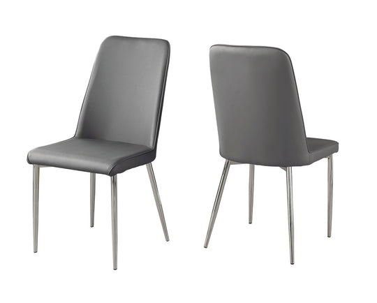 I 1035 Dining Chair - 2pcs / 37"H / Grey Leather-Look / Chrome - Furniture Depot (7881062547704)