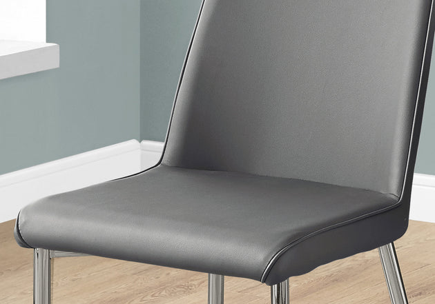 I 1035 Dining Chair - 2pcs / 37"H / Grey Leather-Look / Chrome - Furniture Depot (7881062547704)