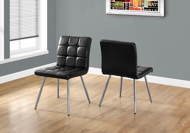 I 1073 Dining Chair - 2pcs / 32"H / Black Leather-Look / Chrome - Furniture Depot