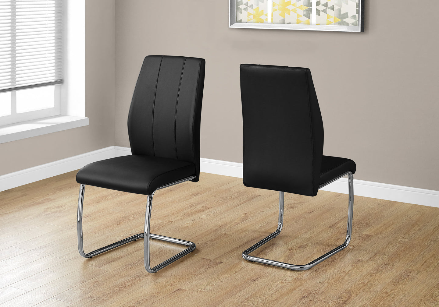 I 1076 Dining Chair - 2pcs / 39"H / Black Leather-Look / Chrome - Furniture Depot