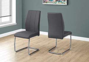 I 1077 Dining Chair - 2pcs / 39"H / Grey Leather-Look / Chrome - Furniture Depot