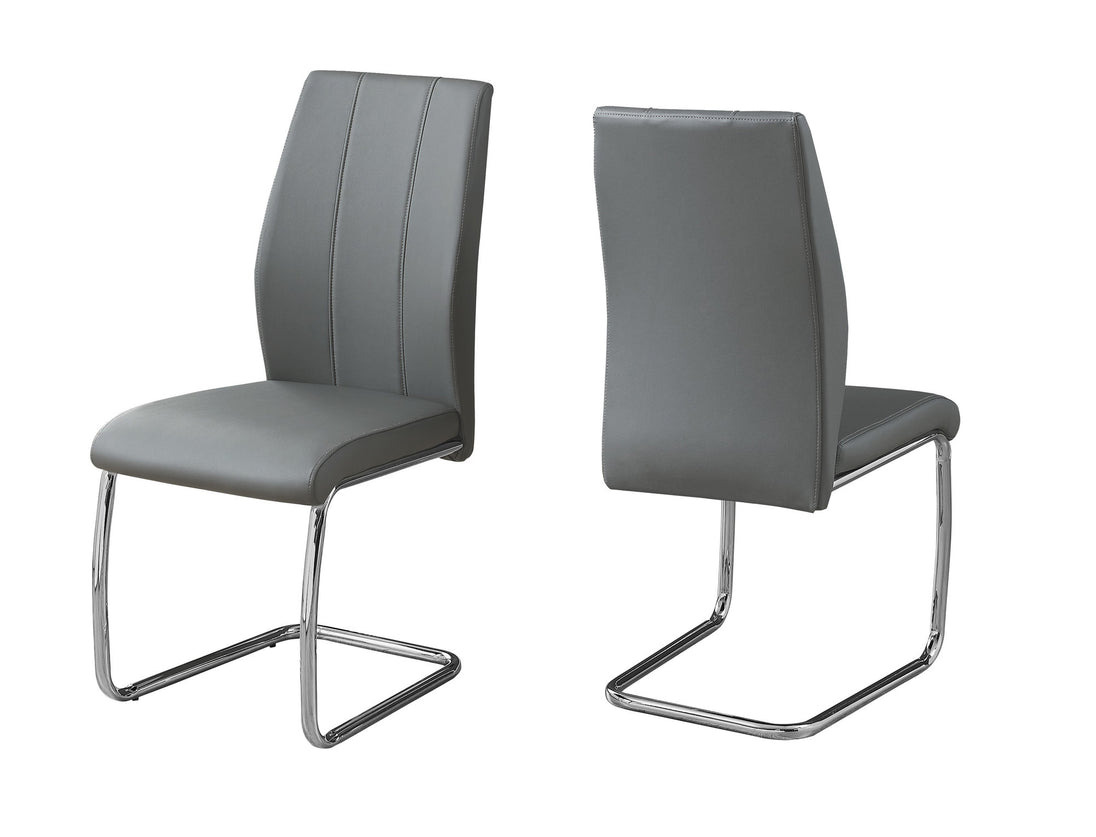 I 1077 Dining Chair - 2pcs / 39"H / Grey Leather-Look / Chrome - Furniture Depot