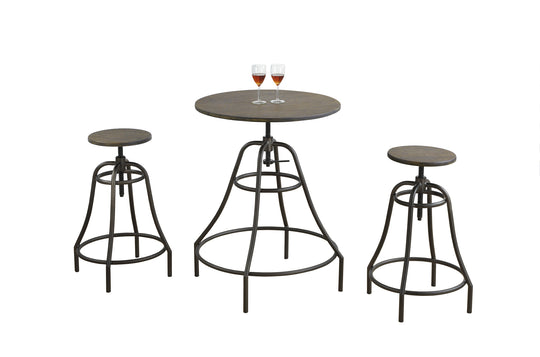 I 1085 Dining Set - 3pcs Set / Distressed Brown / Bronze Metal - Furniture Depot (7881064874232)