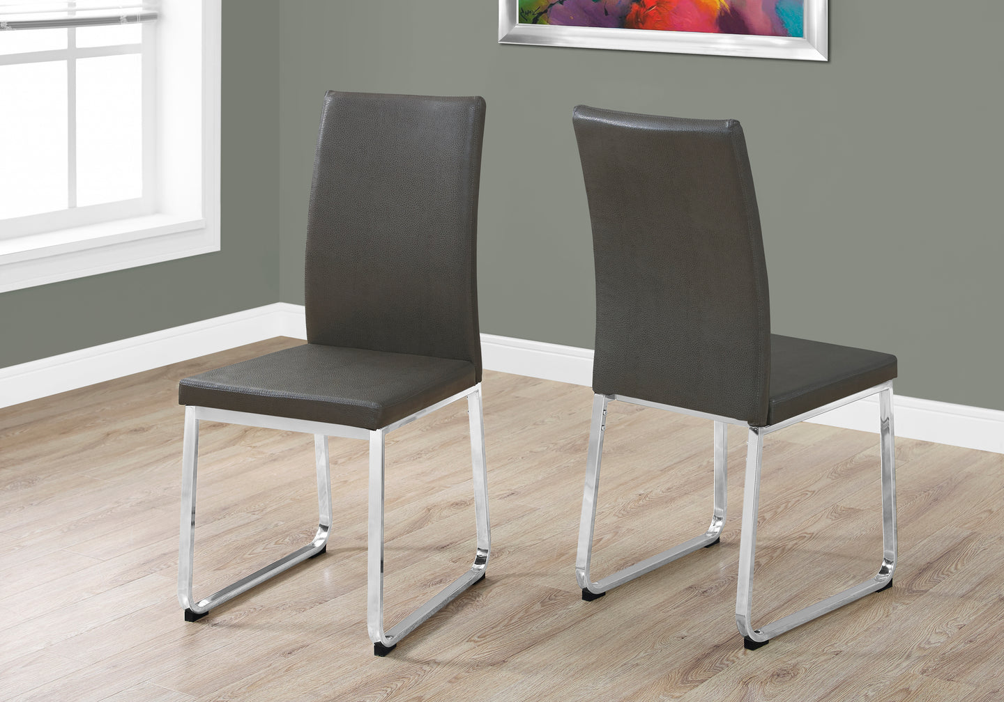 I 1094 Dining Chair - 2pcs / 38"H / Grey Leather-Look / Chrome - Furniture Depot (7881065660664)
