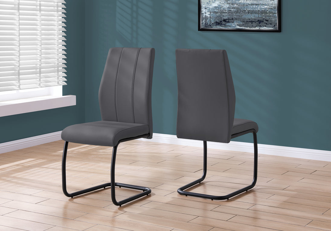 I 1124 Dining Chair - 2pcs / 39"H / Grey Leather-Look / Metal - Furniture Depot (7881068085496)