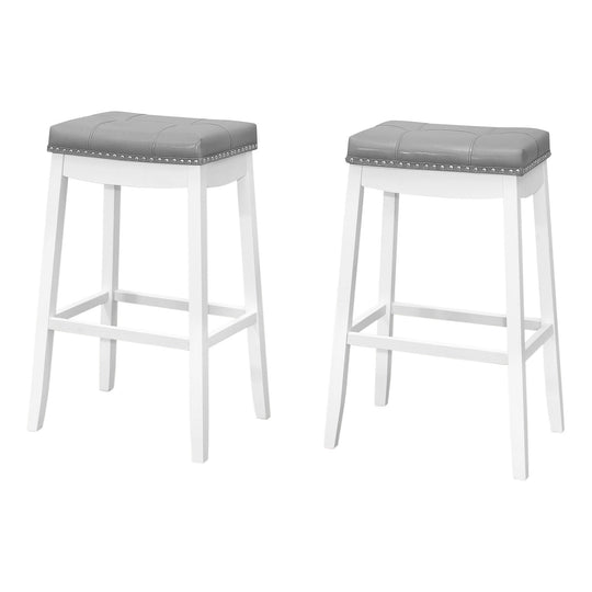 I 1262 Barstool - 2pcs / 29"H / Grey Leather-Look / White - Furniture Depot (7881074147576)