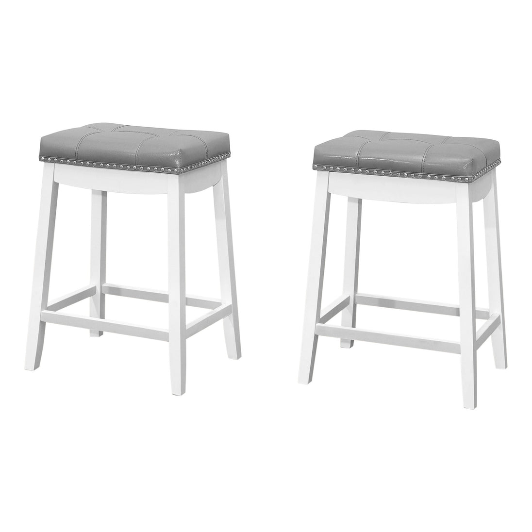 I 1263 Barstool - 2pcs / 24"H / Grey Leather-Look / White - Furniture Depot (7881074213112)