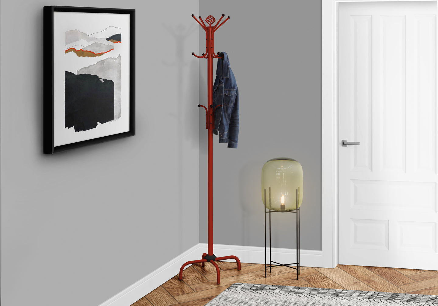 I 2008 Coat Rack - 70"H / Red Metal - Furniture Depot