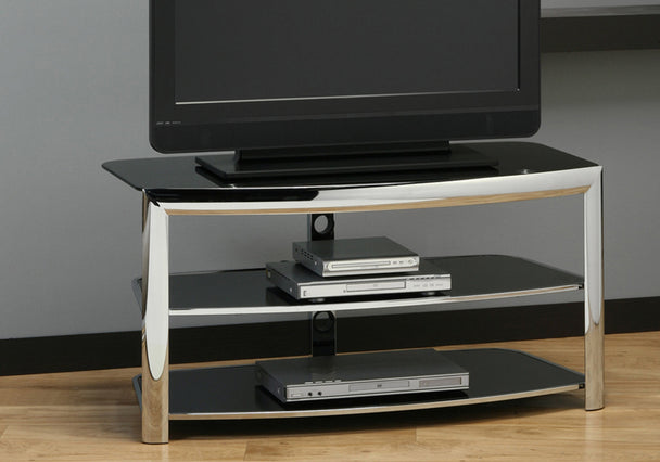 I 2038 Tv Stand - Chrome Metal / Black Tempered Glass - Furniture Depot