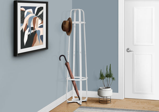 I 2053 Coat Rack - 72"H / White Metal With An Umbrella Holder - Furniture Depot