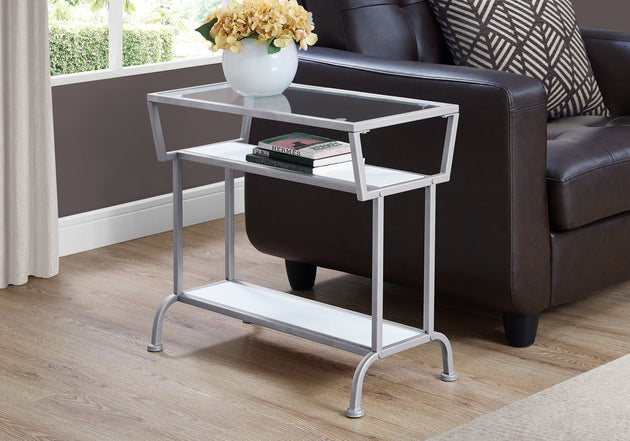 I 2068 Accent Table - 22"H / White / Silver / Tempered Glass - Furniture Depot (7881080045816)