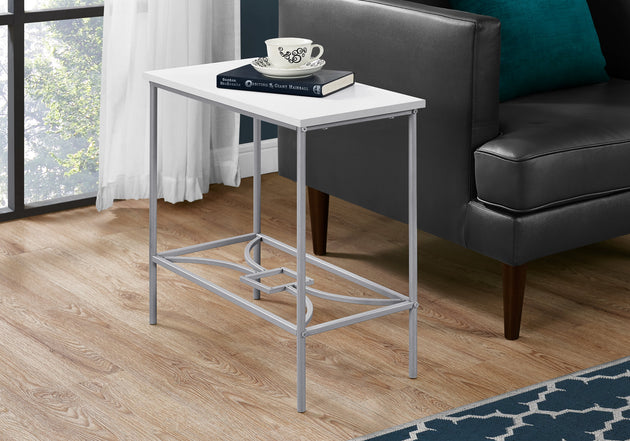 I 2077 Accent Table - 22"H / White / Silver Metal - Furniture Depot (7881080406264)