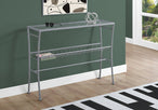 I 2128 Accent Table - 42"L / Silver /Tempered Glass Hall Console - Furniture Depot (7881083158776)