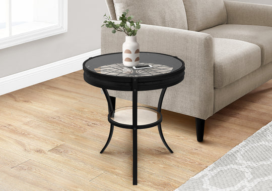 I 2140 Accent Table - 22"Dia / Black With Tempered Glass - Furniture Depot (7881083945208)