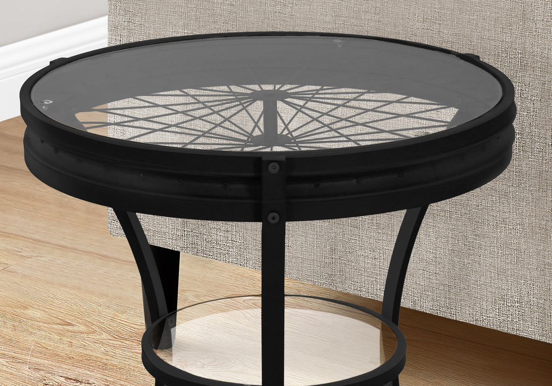 I 2140 Accent Table - 22"Dia / Black With Tempered Glass - Furniture Depot (7881083945208)