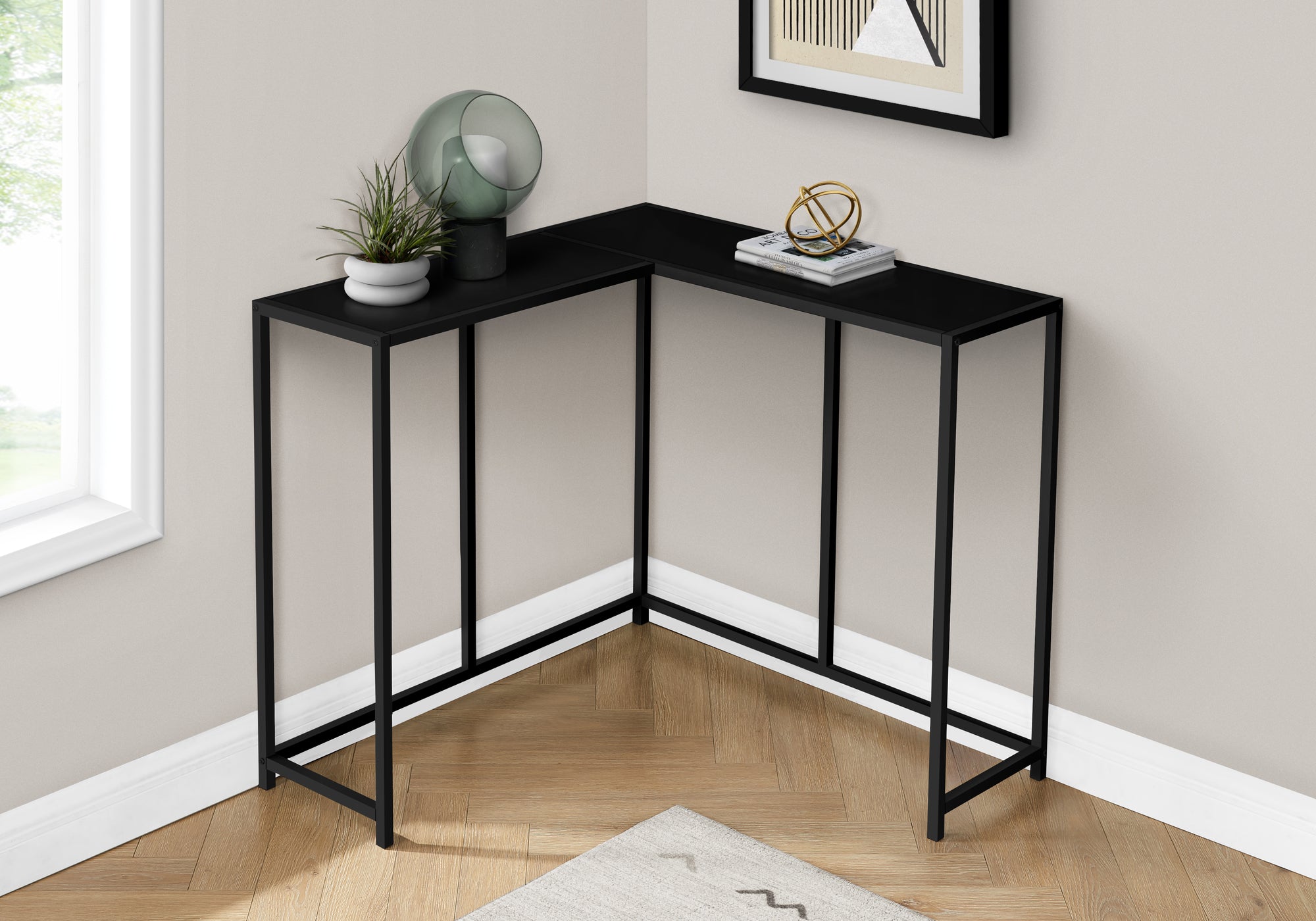 Black corner store console table