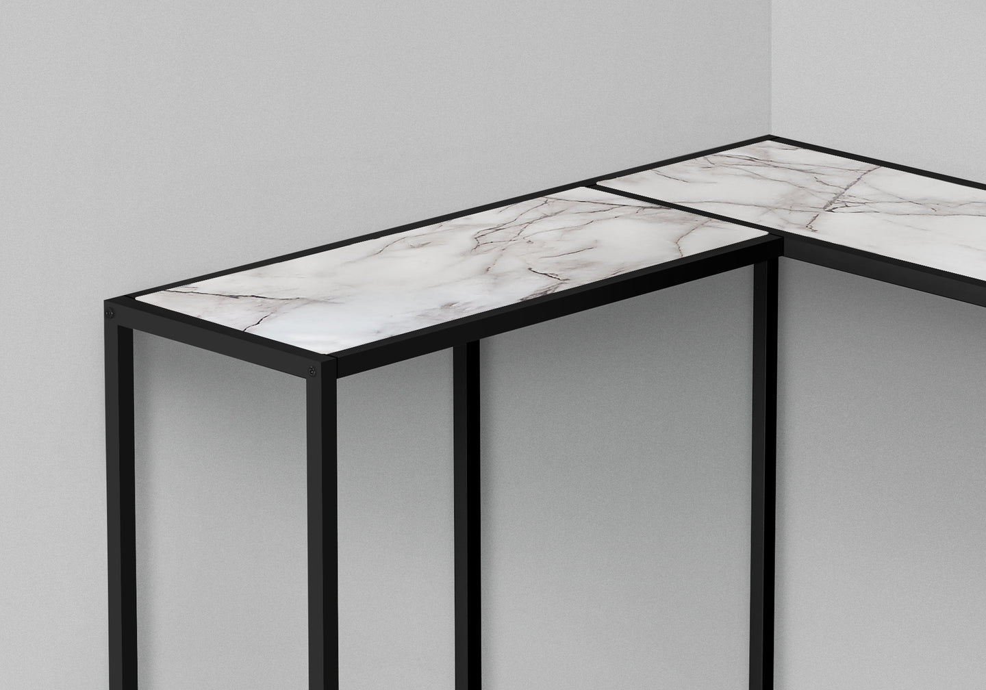 I 2159 Accent Table - 36"L / White Marble / Black Corner Console - Furniture Depot (7881085288696)