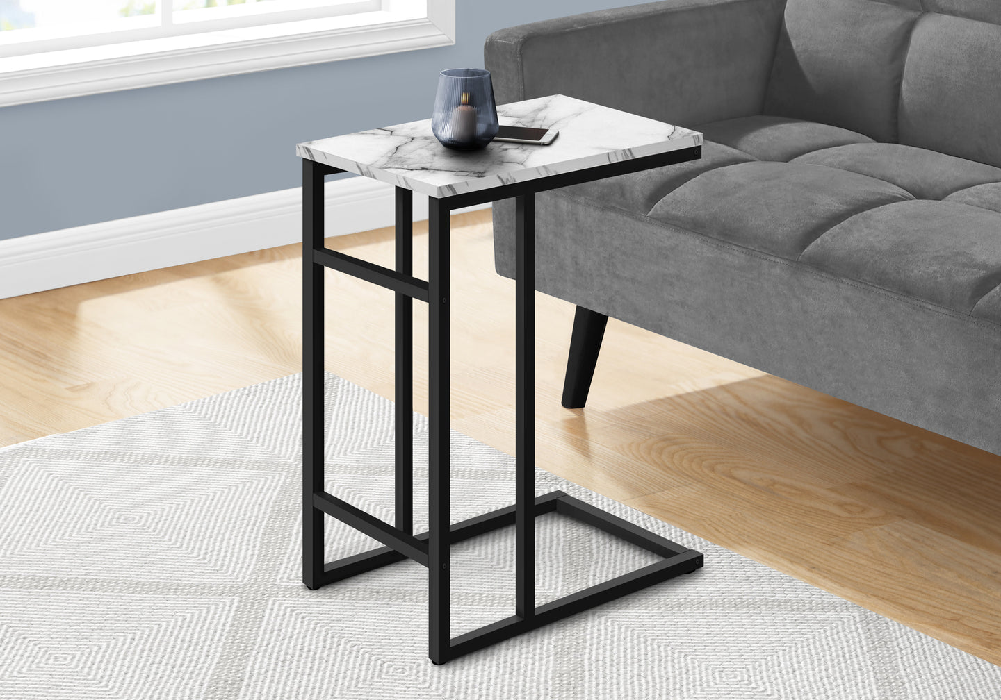 I 2173 Accent Table - 24"H / White Marble / Black Metal - Furniture Depot (7881086304504)