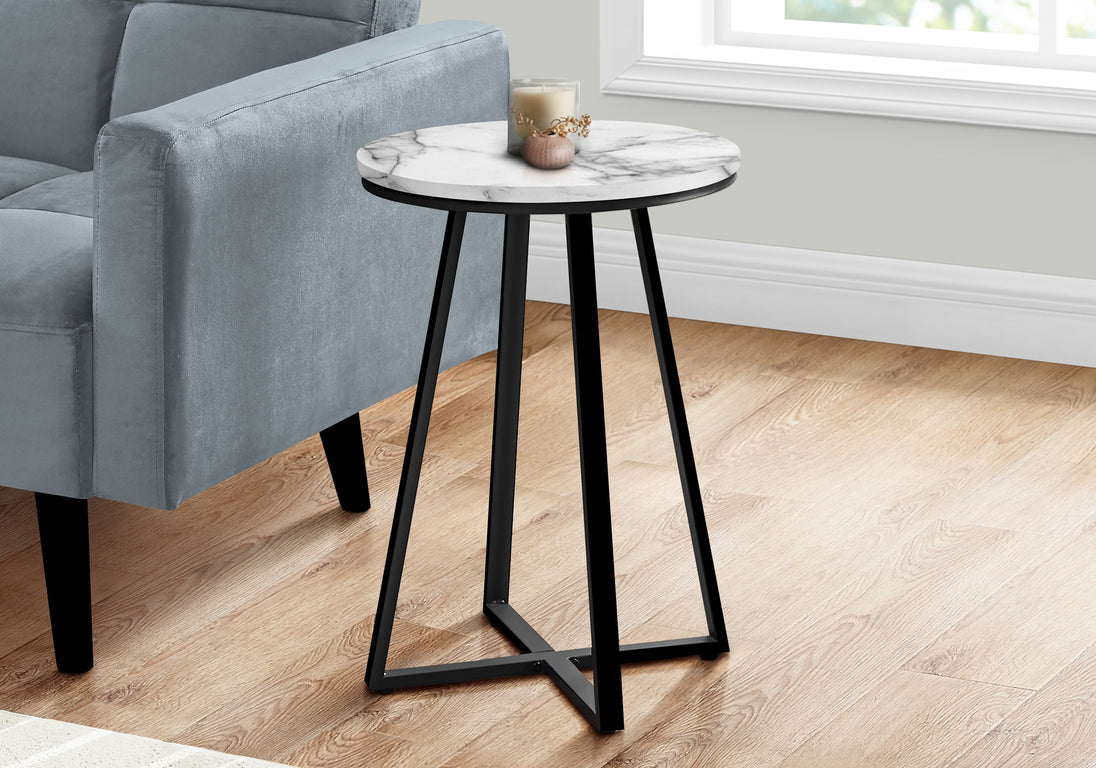 I 2178 Accent Table - 22"H / White Marble / Black Metal - Furniture Depot (7881086959864)