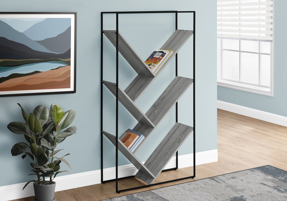 I 2200 Bookcase - 60"H / Grey / Black Metal - Furniture Depot (7881087418616)