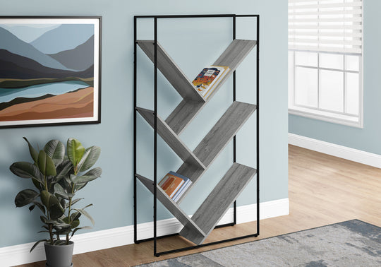 I 2200 Bookcase - 60"H / Grey / Black Metal - Furniture Depot (7881087418616)