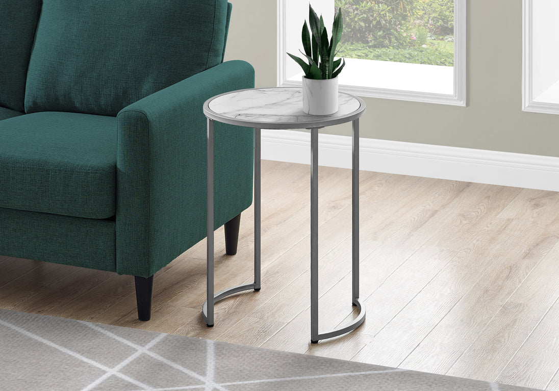 I 2205 Accent Table - 24"H / White Marble-Look / Silver Metal - Furniture Depot (7881087975672)