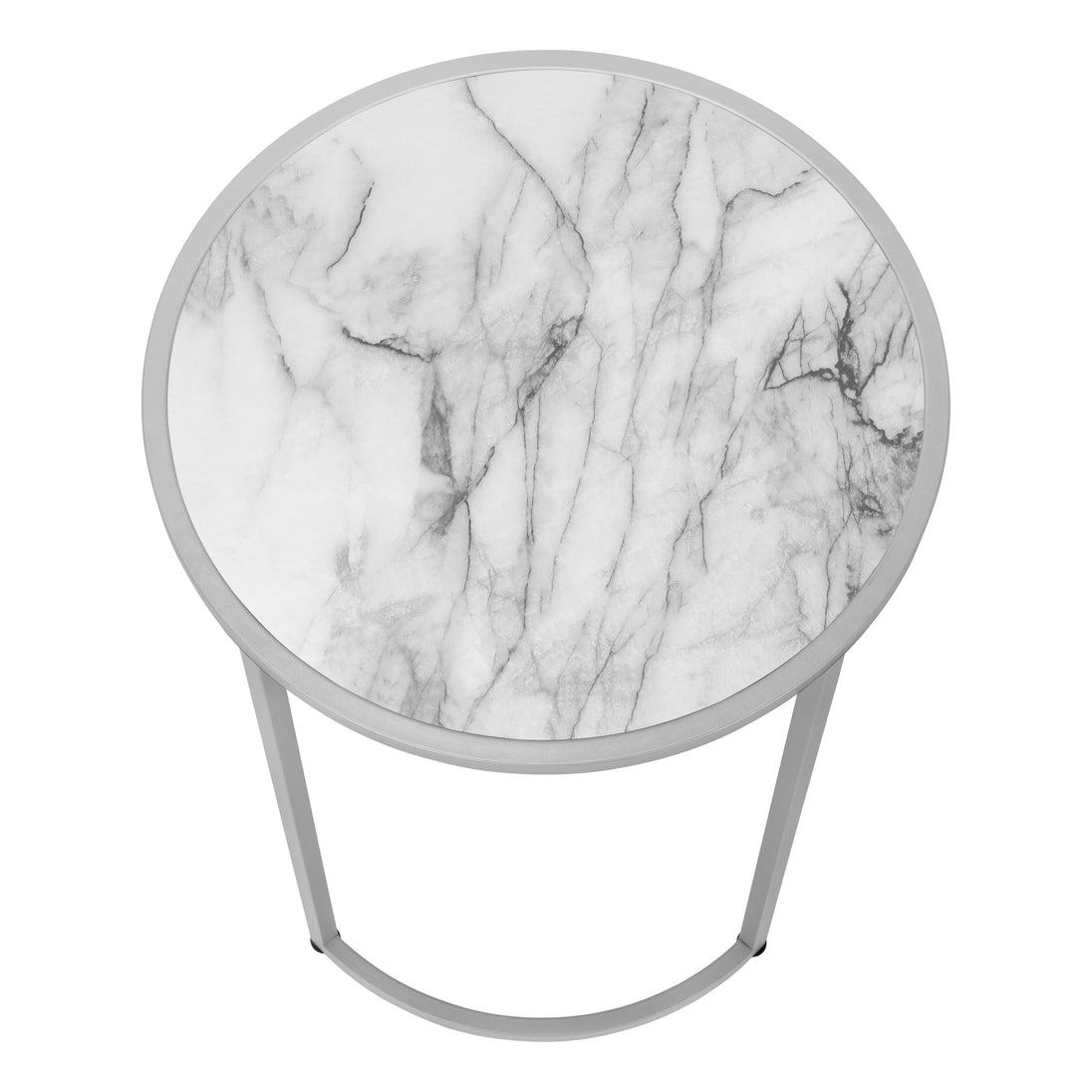 I 2205 Accent Table - 24"H / White Marble-Look / Silver Metal - Furniture Depot (7881087975672)