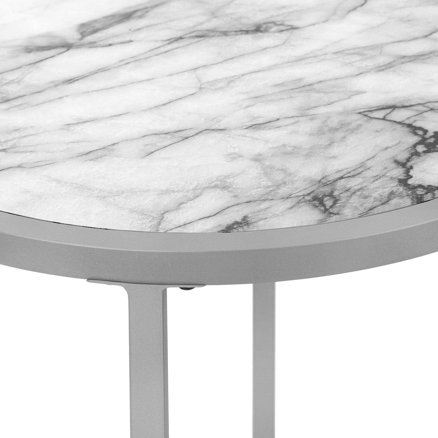 I 2205 Accent Table - 24"H / White Marble-Look / Silver Metal - Furniture Depot (7881087975672)