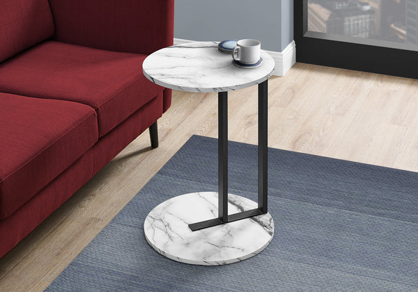 I 2210 Accent Table - 24"H / White Marble-Look / Black Metal - Furniture Depot (7881088368888)