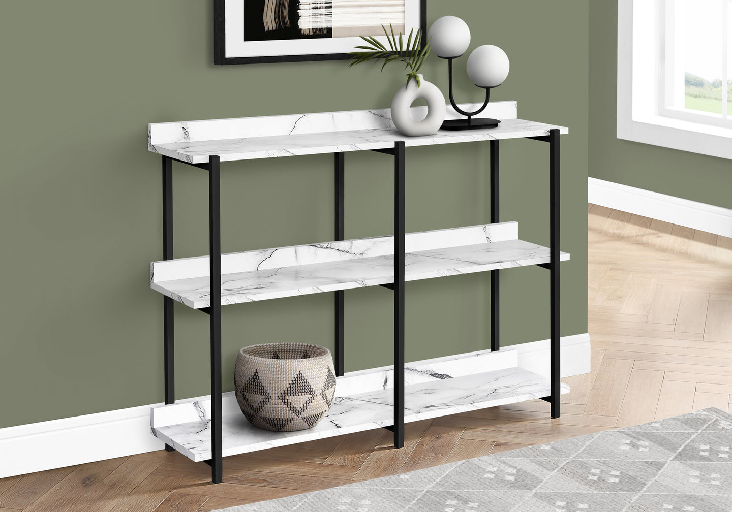 I 2221 Accent Table - 48"L / White Marble / Black Metal Console - Furniture Depot (7881089253624)