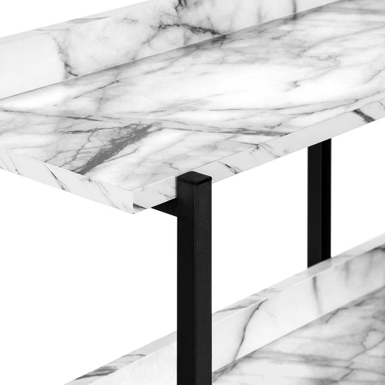 I 2221 Accent Table - 48"L / White Marble / Black Metal Console - Furniture Depot (7881089253624)