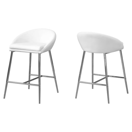 I 2296 Barstool - 2pcs / White / Chrome Base / Counter Height - Furniture Depot